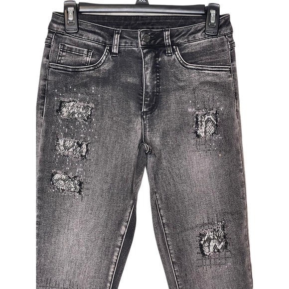 Joseph Ribkoff Women's Jeans Stretch Rhinestone Stud Snake Distressed‎ Denim 2 - Picture 4 of 10